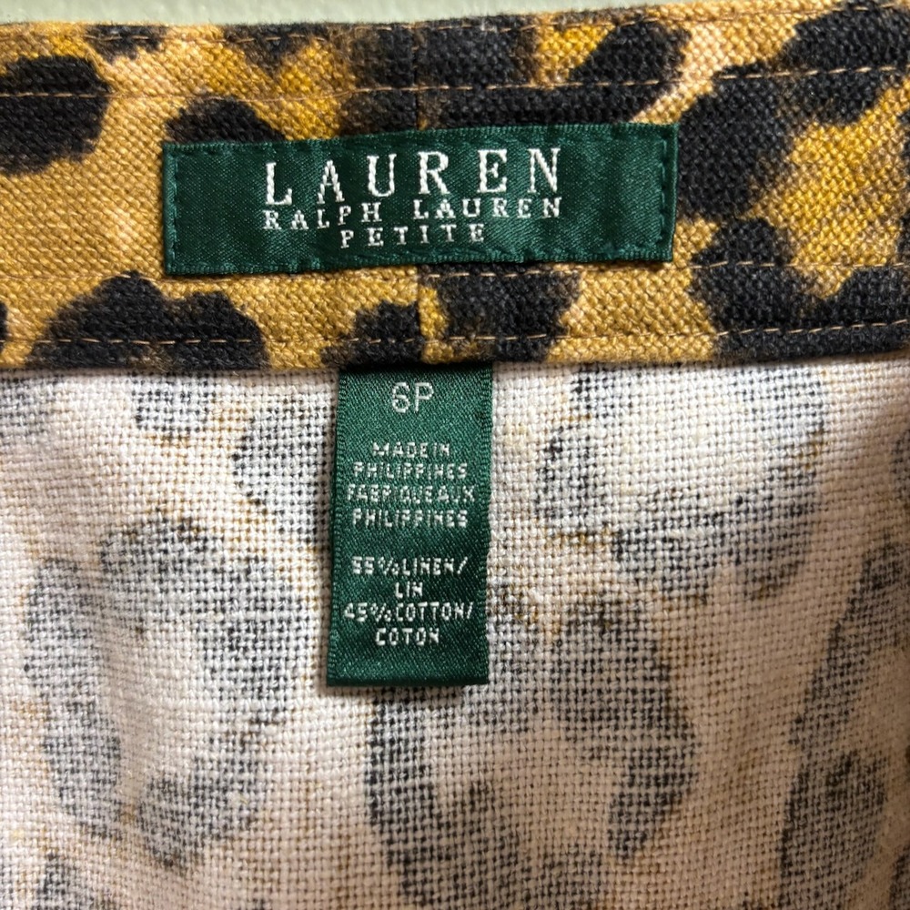 Lauren Ralph Lauren Linen Blend Skirt Size 6P Petite Button Pencil Leopard - Picture 6 of 9